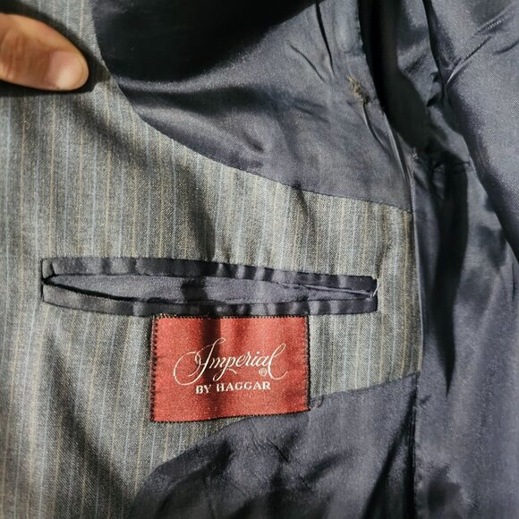 Mens Imperial By Haggar Gray Pinstripe Suit Jacket 2-Button Wool Blend - Picture 6 of 16